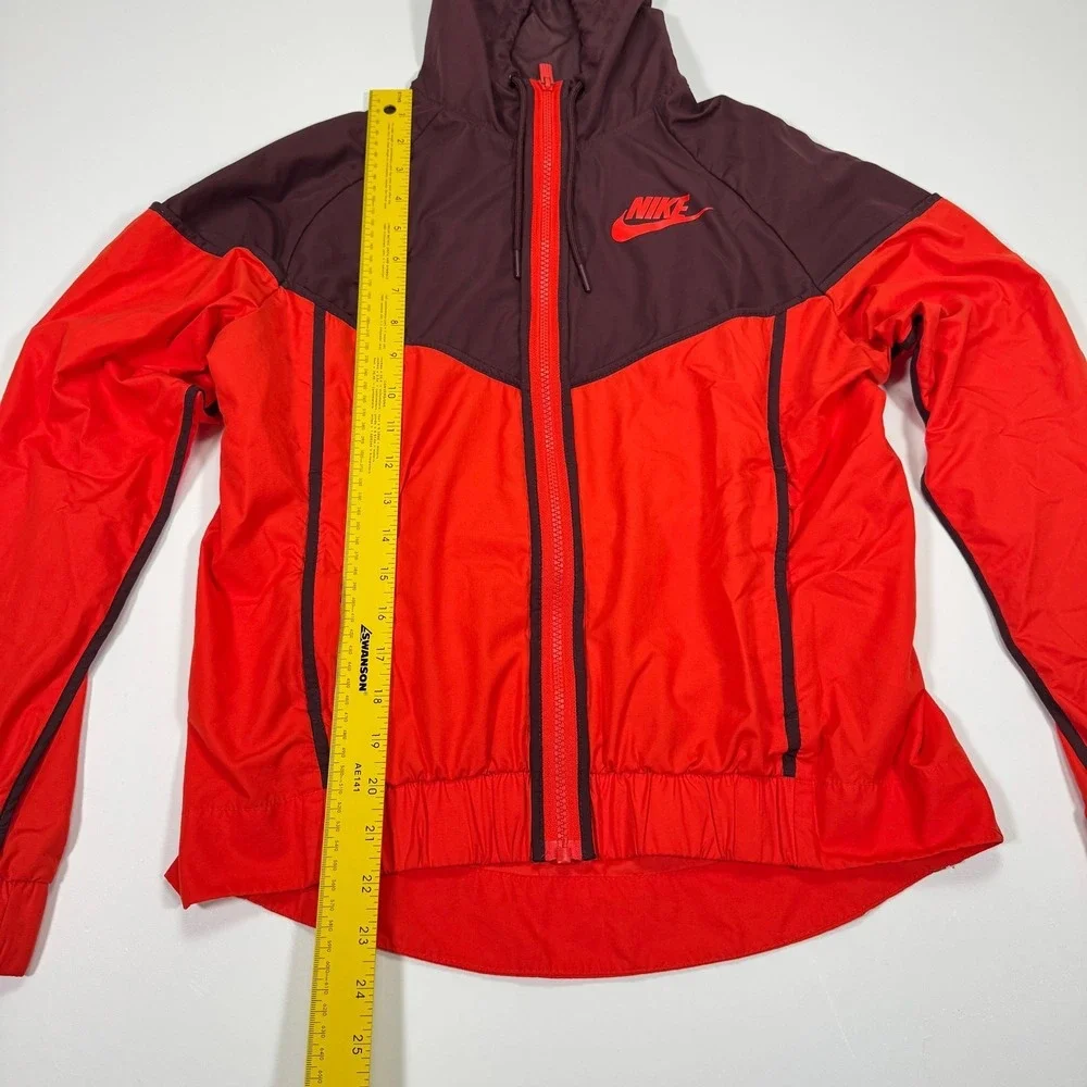 Nike Womens S Orange Maroon Hooded Full Zip Windbreaker Jacket Lightweight Logo